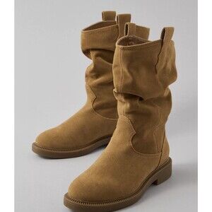 American Eagle Women's Brown Suede Leather Faux Fur-Lined Slouchy Booties Size 7